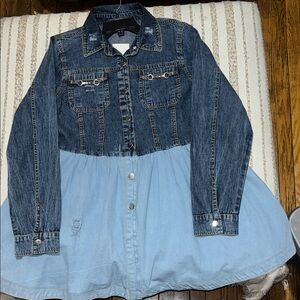 Girl Soul Two-Tone Denim Jacket Dress - Dark & Light Blue PTP 21”